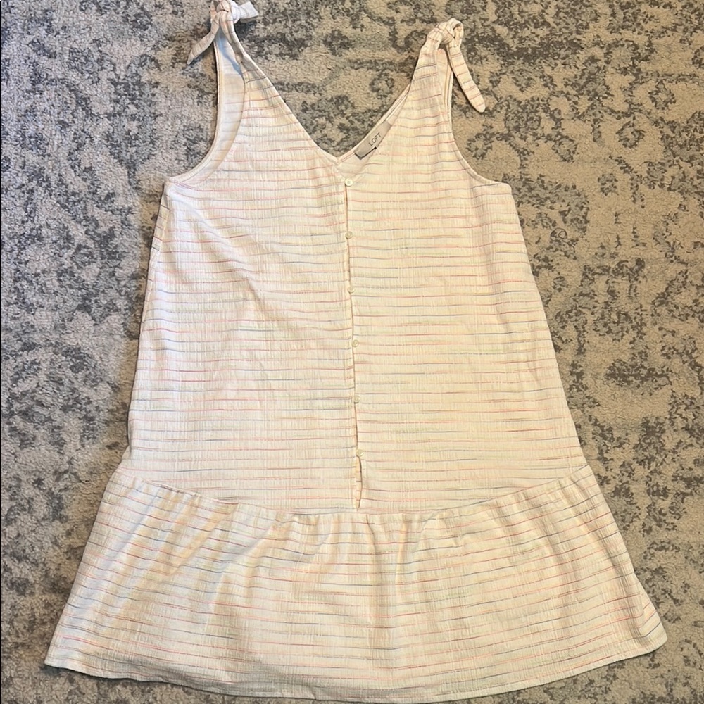 Bow Strap Button Flounce Loft Dress Subtle Neon Stripes Size Large - Picture 4 of 8